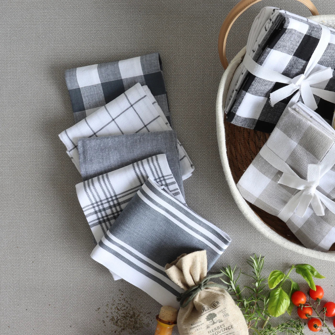 Multi Stripe Tea Towel Set Of 5 - Charcoal