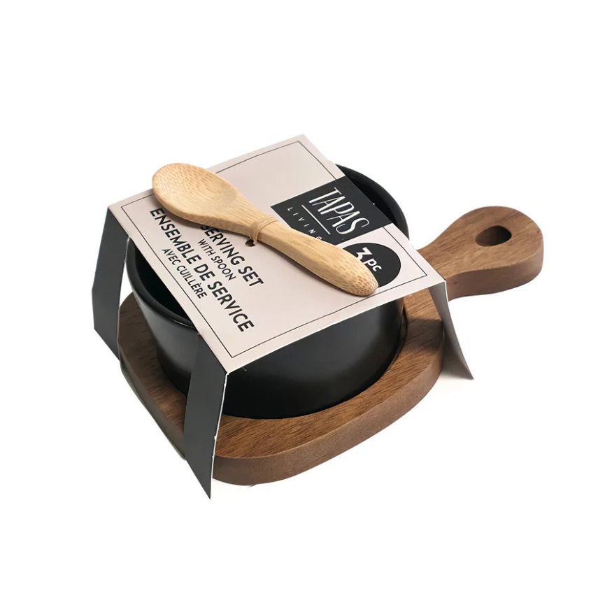 Tapas Living Acacia Stoneware Serving Set with Spoon