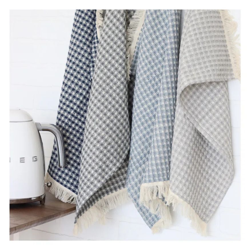 Jumbo Waffle Fringe Tea Towel - Charcoal