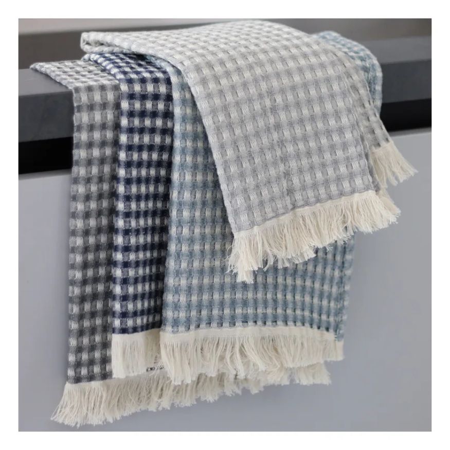 Jumbo Waffle Fringe Tea Towel - Charcoal