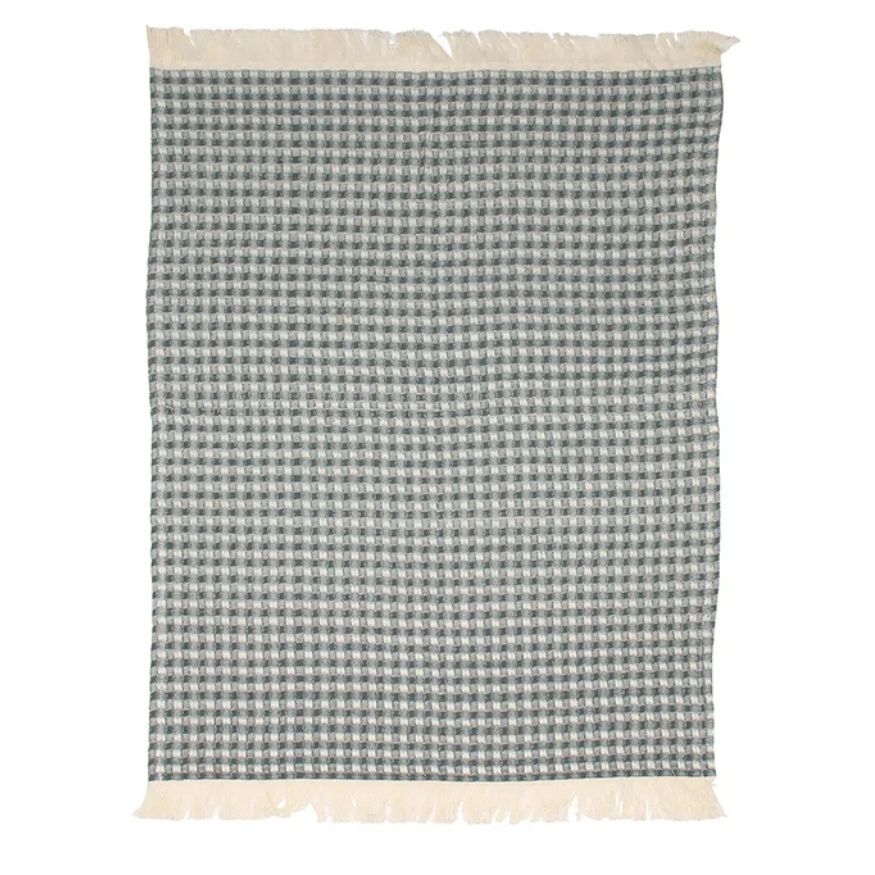 Jumbo Waffle Fringe Tea Towel - Charcoal