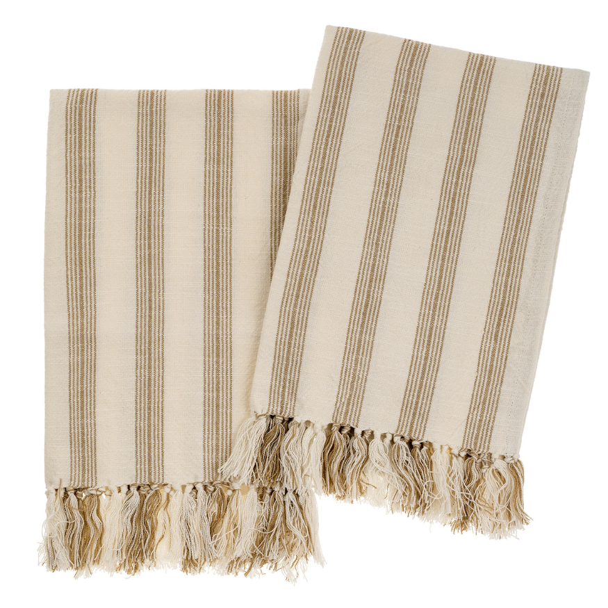 French Stripe Hammam Hand Towels - Set of 2 - Warm Sand
