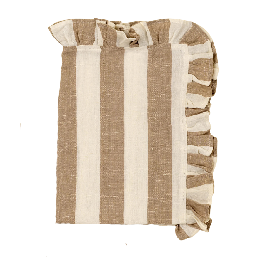 Ruffle Stripe Tea Towel - Beige