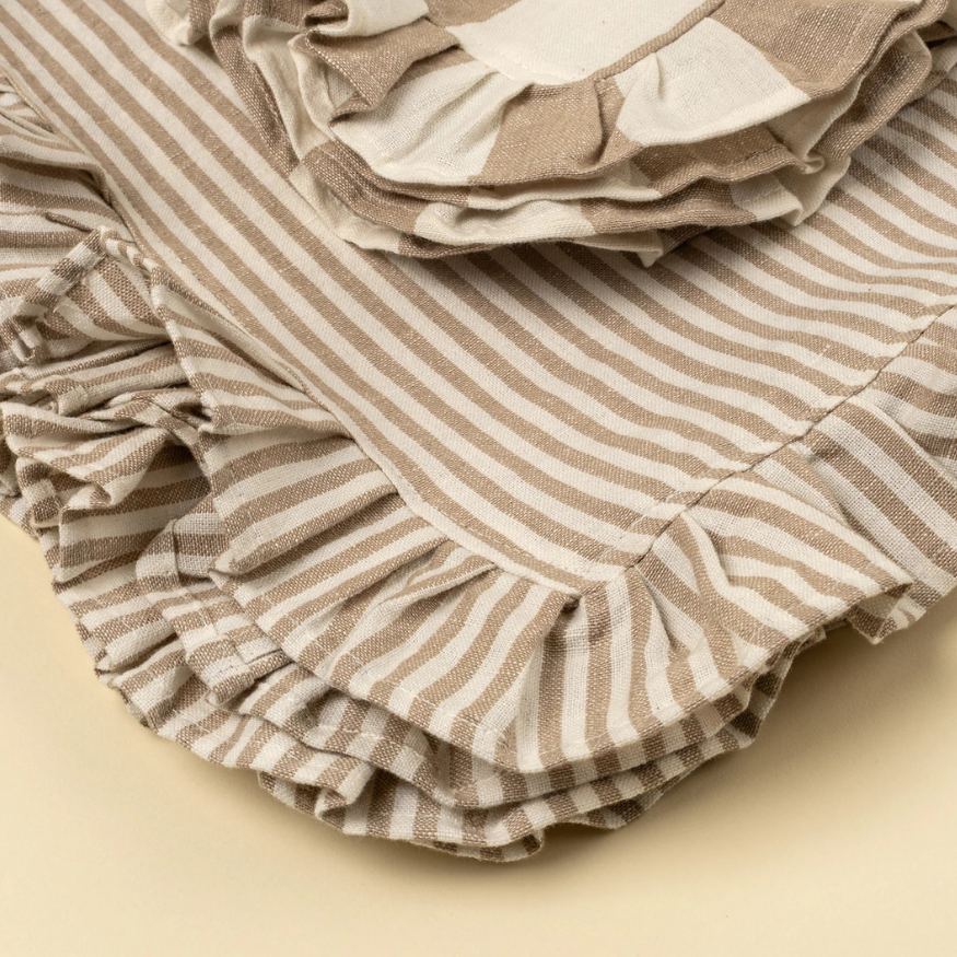 Ruffle Pinstripe Tea Towel - Beige